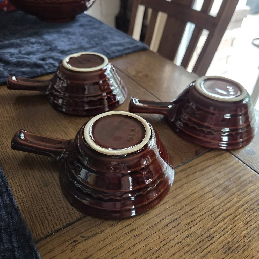 Mid Century Marcrest Daisy Dot Handled Soup Bowls
